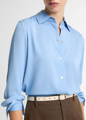 VINCE | Stretch-Silk Button-Front Blouse in Long Sleeve - HYDRA