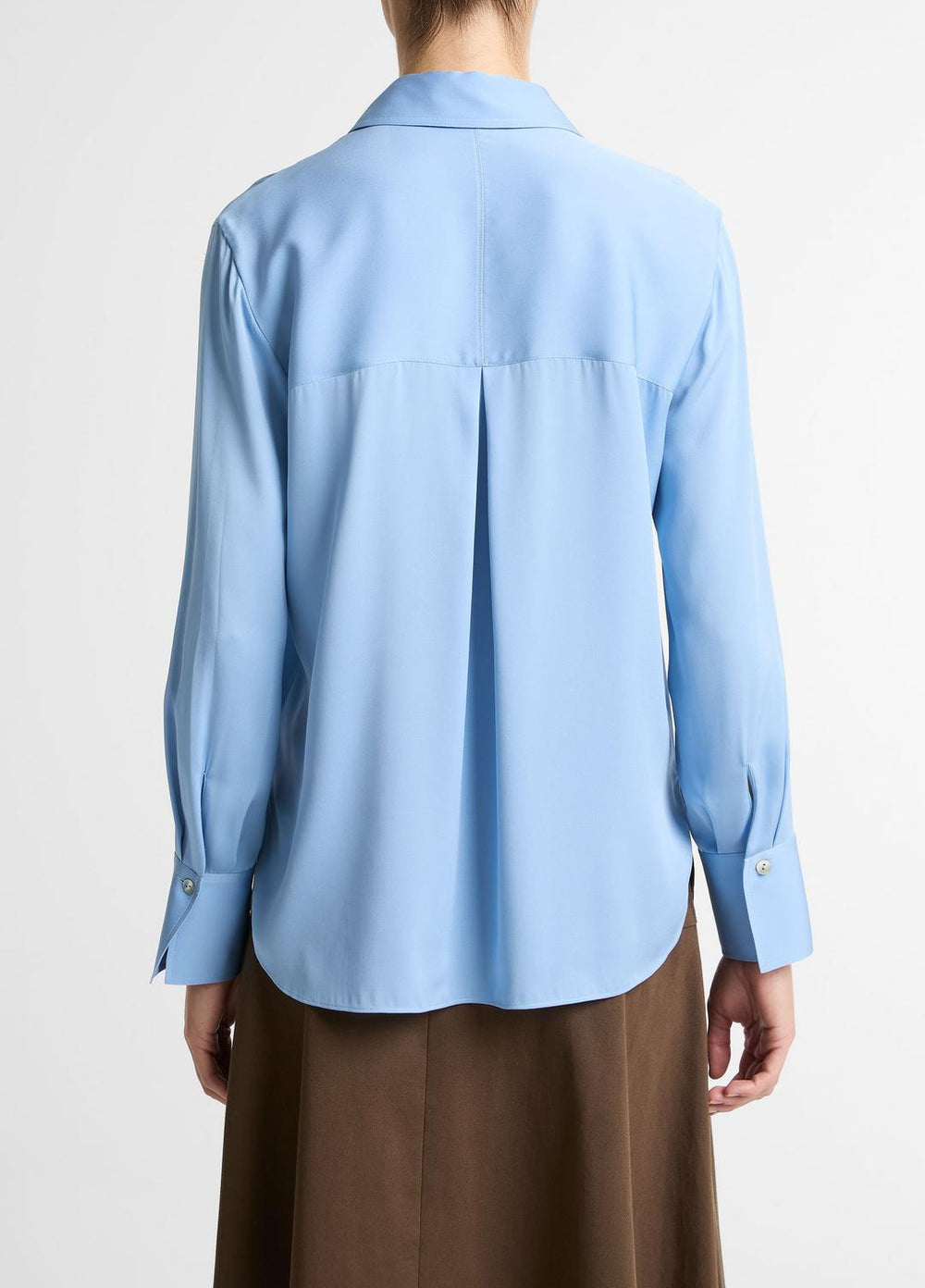 VINCE | Stretch-Silk Button-Front Blouse in Long Sleeve - HYDRA