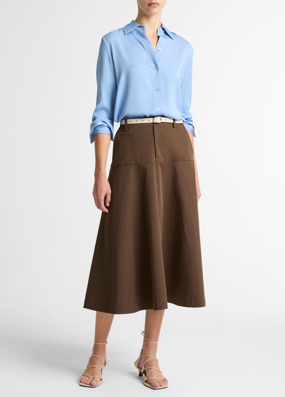 VINCE | Stretch-Silk Button-Front Blouse in Long Sleeve - HYDRA