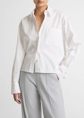 VINCE | Cotton Cropped Button-Front Shirt  in Long Sleeve - OPTIC WHITE