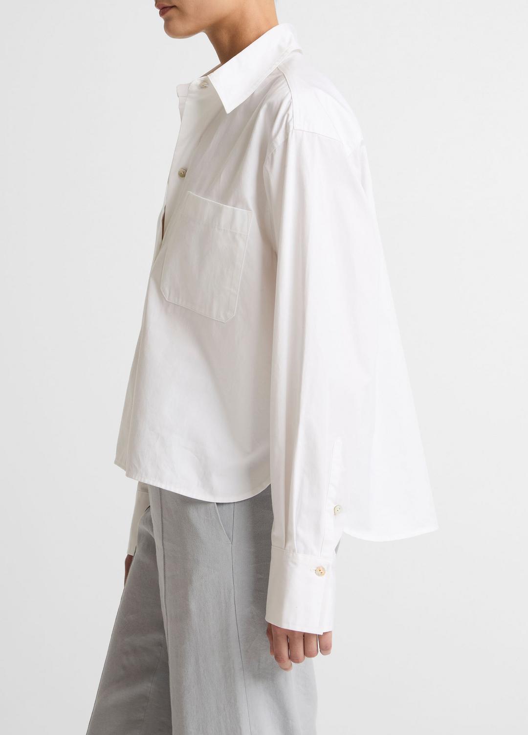 VINCE | Cotton Cropped Button-Front Shirt  in Long Sleeve - OPTIC WHITE