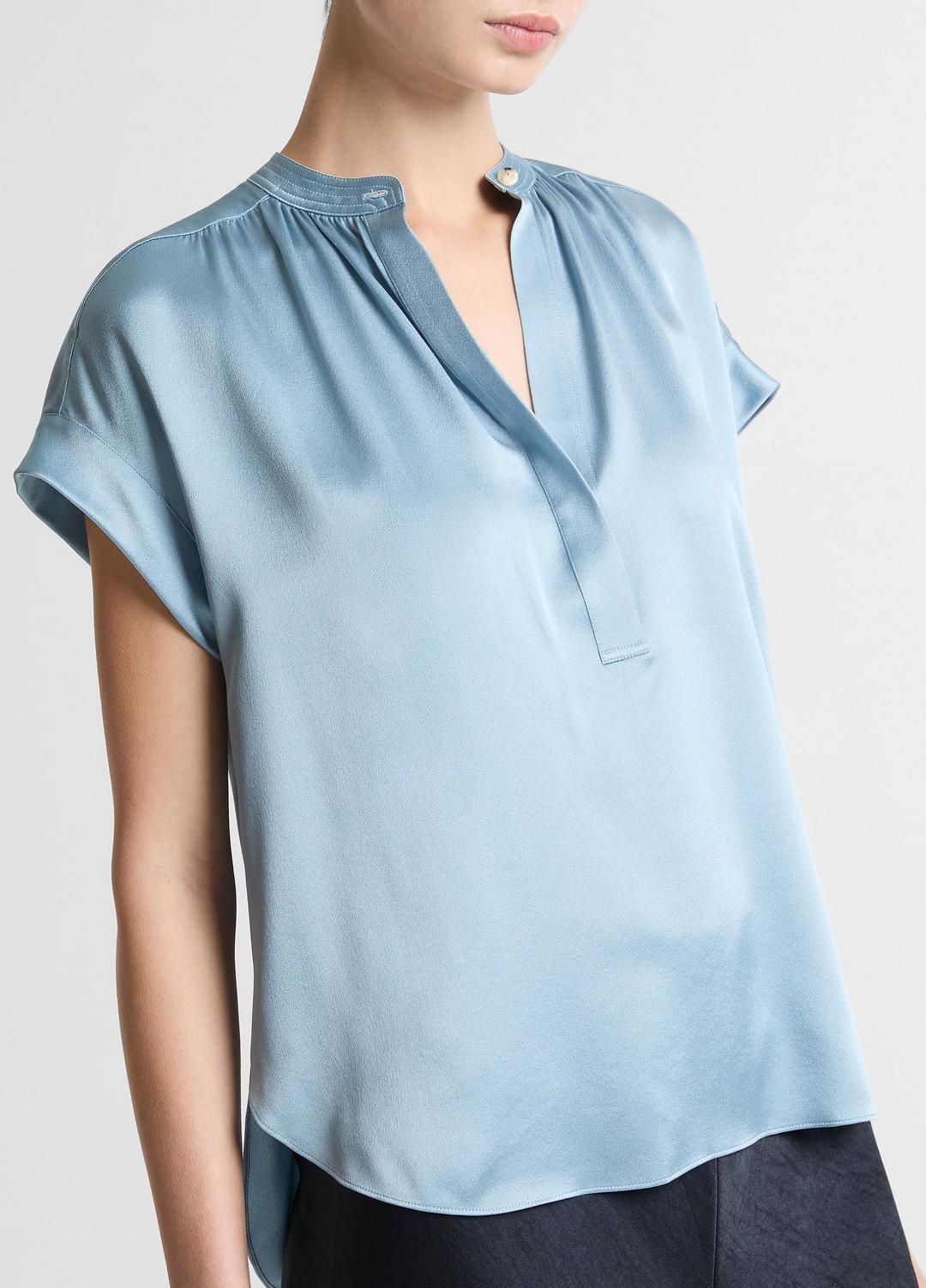 VINCE | Silk Gathered Cap-Sleeve Blouse in Short Sleeve - DEL MAR