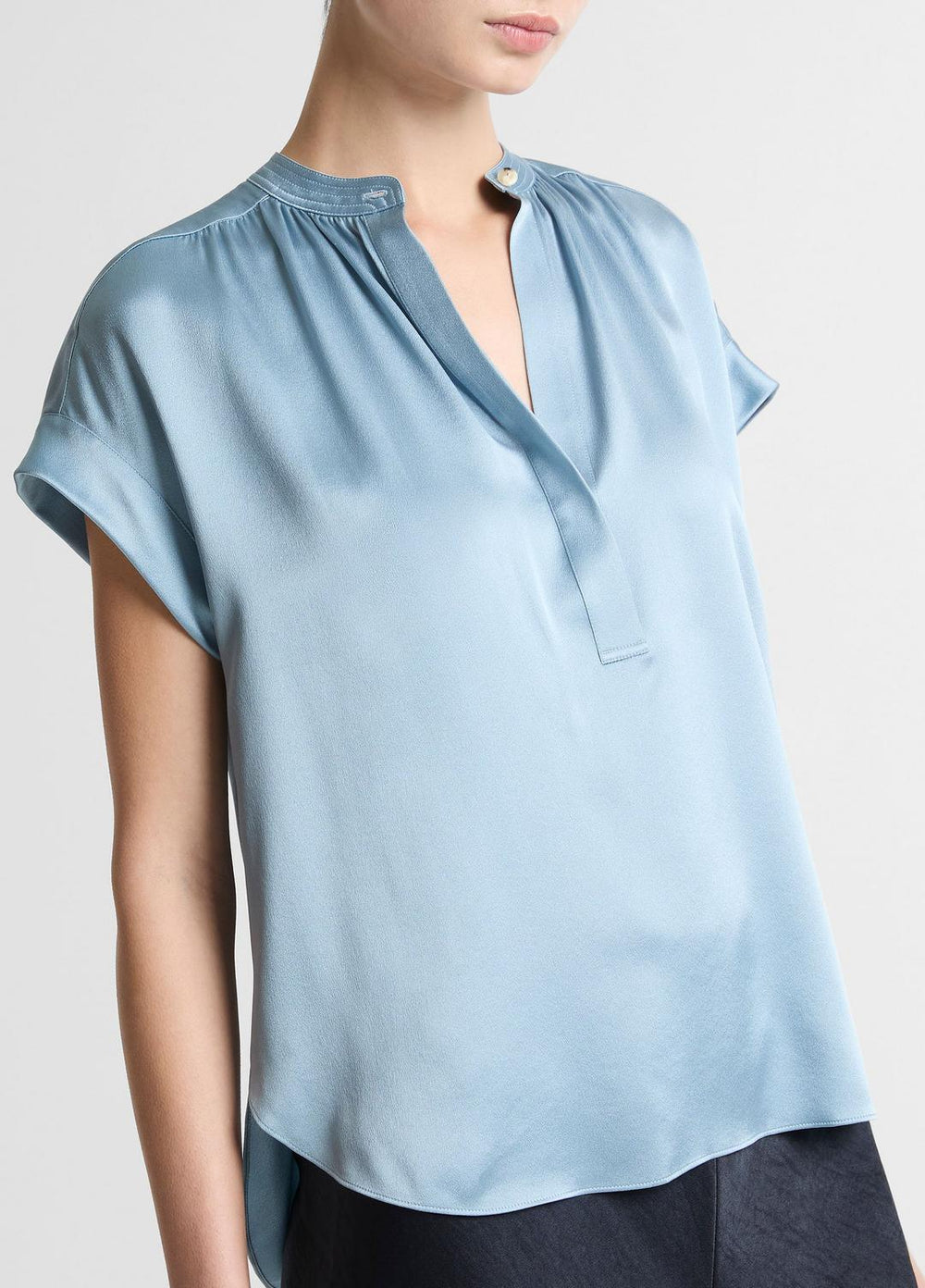 VINCE | Silk Gathered Cap-Sleeve Blouse in Short Sleeve - DEL MAR