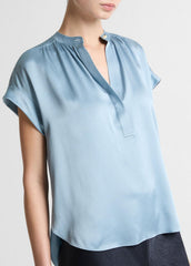 VINCE | Silk Gathered Cap-Sleeve Blouse in Short Sleeve - DEL MAR