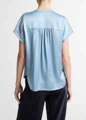 VINCE | Silk Gathered Cap-Sleeve Blouse in Short Sleeve - DEL MAR