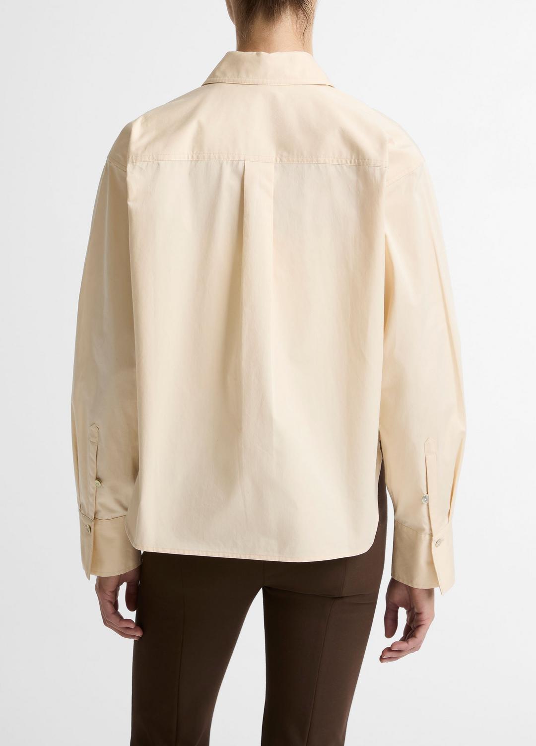 VINCE | Cotton Cropped Button-Front Shirt  in Long Sleeve - ECRU