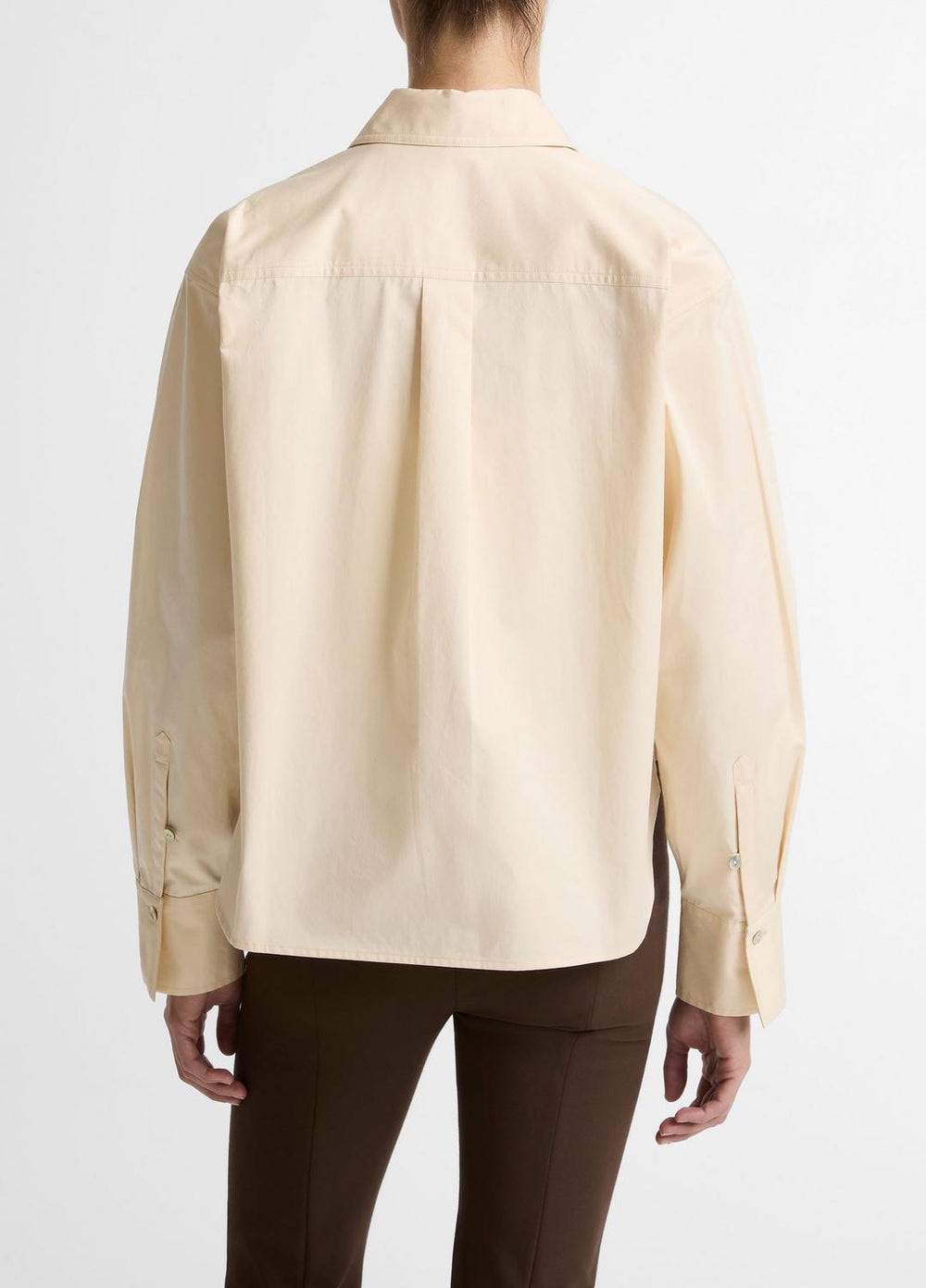 VINCE | Cotton Cropped Button-Front Shirt  in Long Sleeve - ECRU