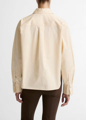 VINCE | Cotton Cropped Button-Front Shirt  in Long Sleeve - ECRU