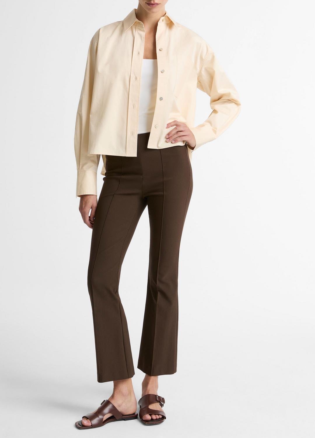 VINCE | Cotton Cropped Button-Front Shirt  in Long Sleeve - ECRU