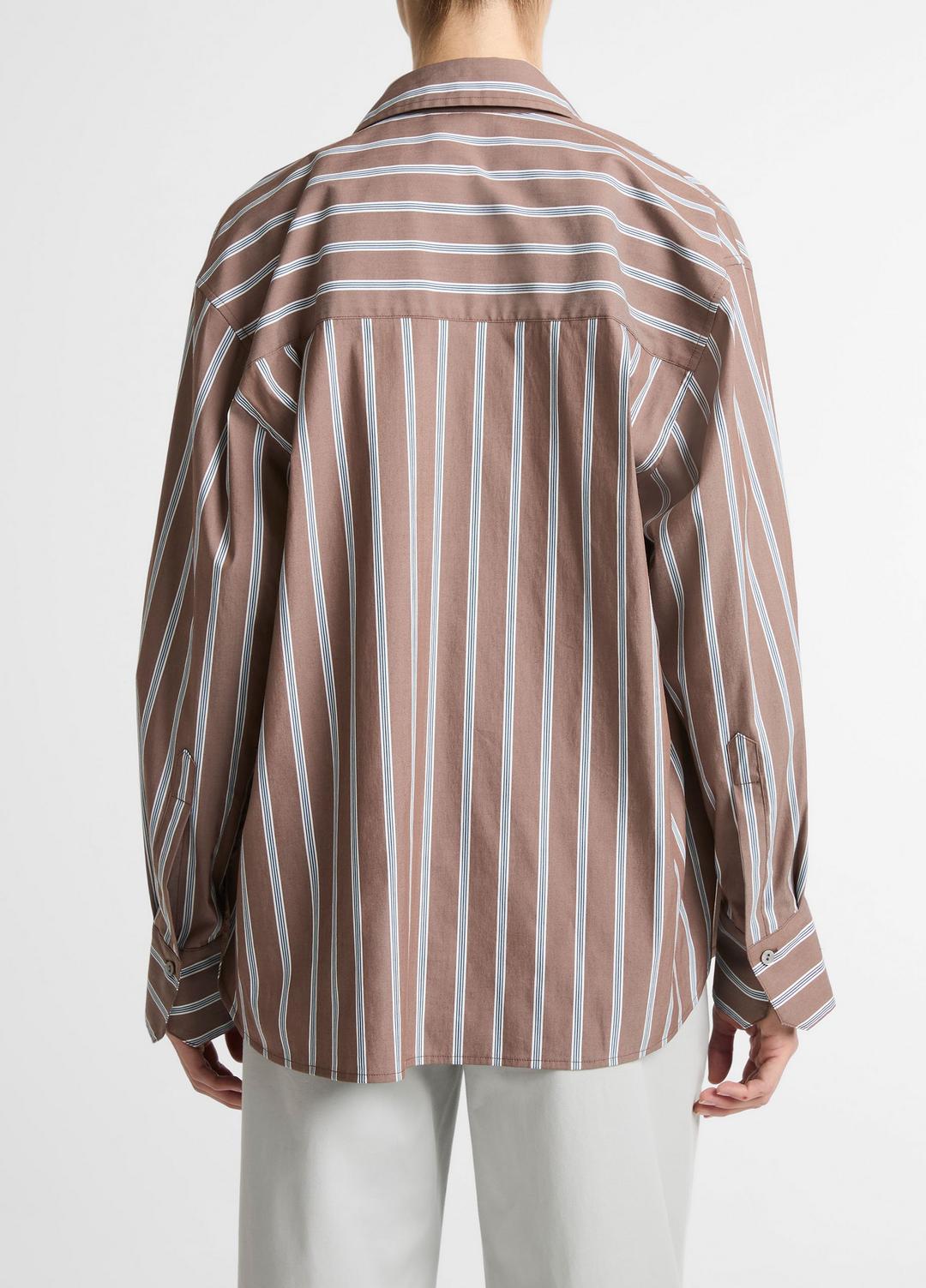 VINCE | Striped Cotton-Blend Button-Front Shirt in Long Sleeve - BROWN MULTI