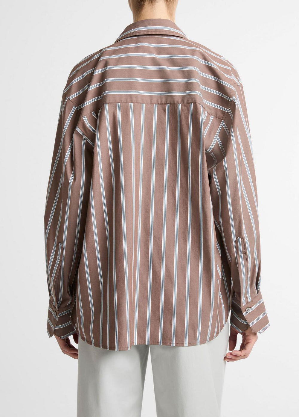 VINCE | Striped Cotton-Blend Button-Front Shirt in Long Sleeve - BROWN MULTI