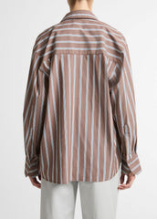 VINCE | Striped Cotton-Blend Button-Front Shirt in Long Sleeve - BROWN MULTI