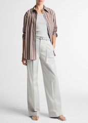 VINCE | Striped Cotton-Blend Button-Front Shirt in Long Sleeve - BROWN MULTI
