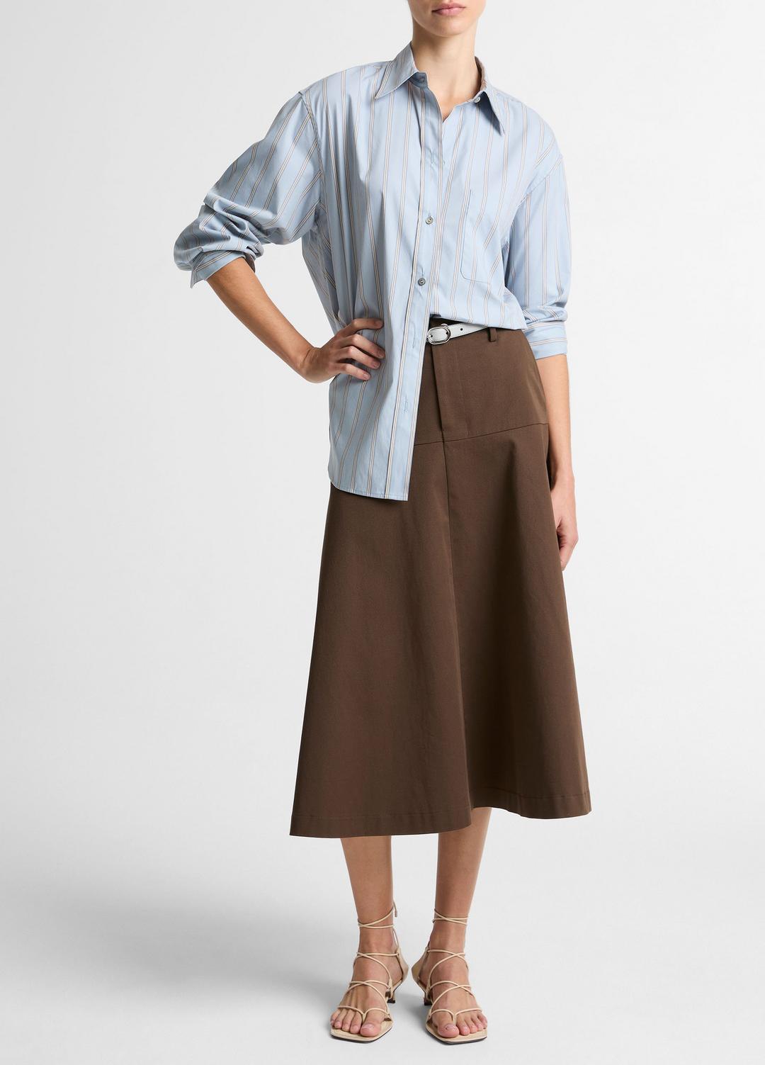 VINCE | Striped Cotton-Blend Button-Front Shirt in Long Sleeve - DEL MAR MULTI