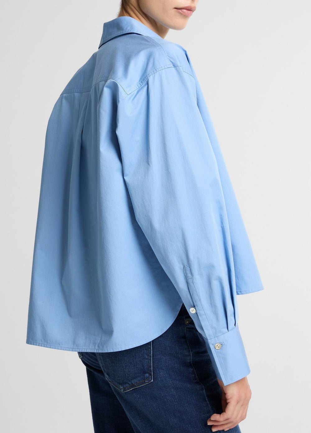 VINCE | Cotton Cropped Button-Front Shirt  in Long Sleeve - HYDRA