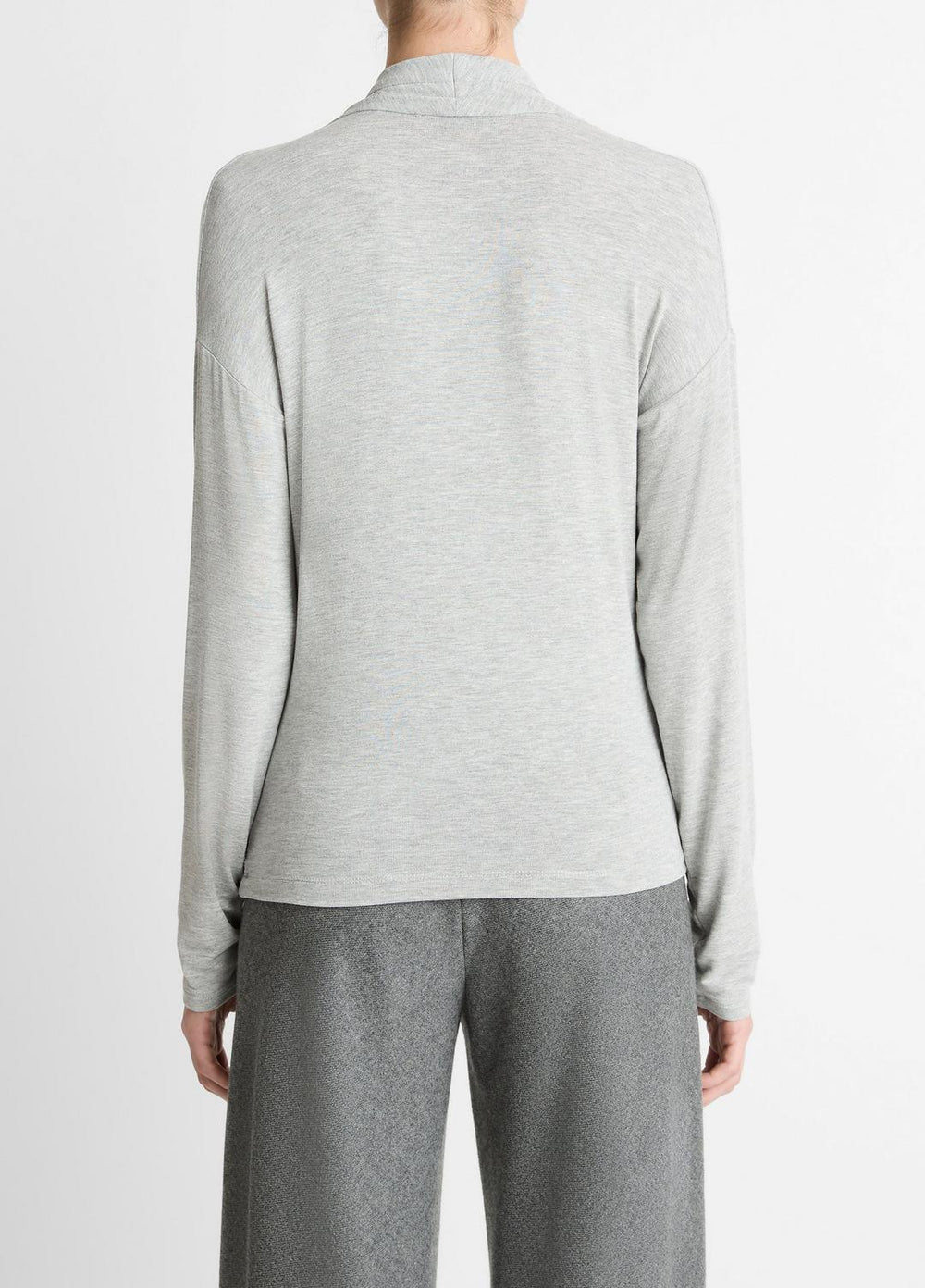VINCE | Relaxed Fixed-Wrap Jersey Top in Long Sleeve - HEATHER PALE GREY