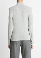 VINCE | Relaxed Fixed-Wrap Jersey Top in Long Sleeve - HEATHER PALE GREY
