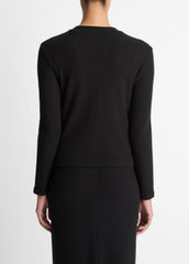 VINCE | Cozy Rib High V-Neck Top in Long Sleeve - BLACK