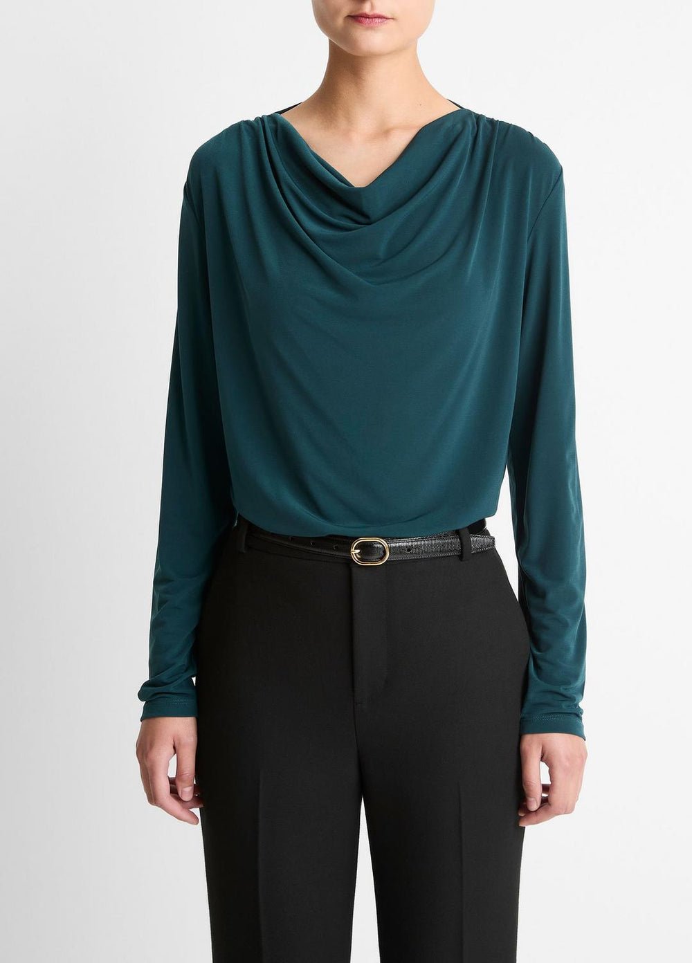 VINCE | Matte Jersey Cowl-Neck Top in Long Sleeve - JUNIPER