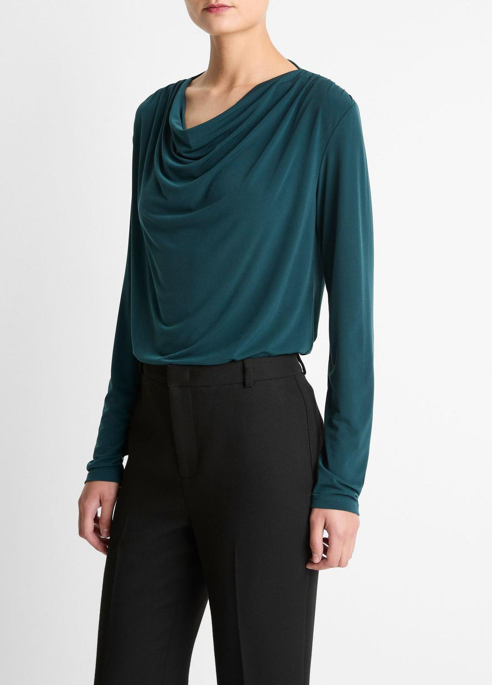 VINCE | Matte Jersey Cowl-Neck Top in Long Sleeve - JUNIPER