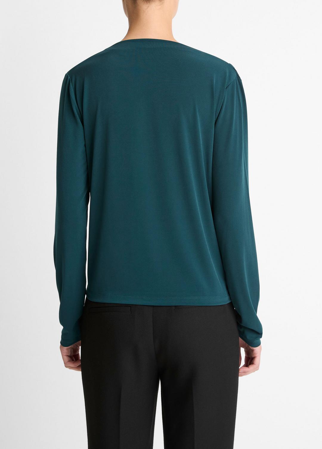 VINCE | Matte Jersey Cowl-Neck Top in Long Sleeve - JUNIPER