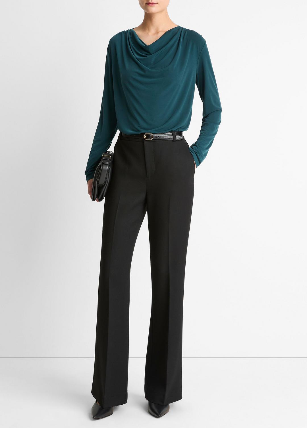 VINCE | Matte Jersey Cowl-Neck Top in Long Sleeve - JUNIPER