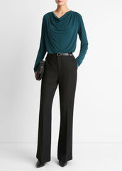 VINCE | Matte Jersey Cowl-Neck Top in Long Sleeve - JUNIPER