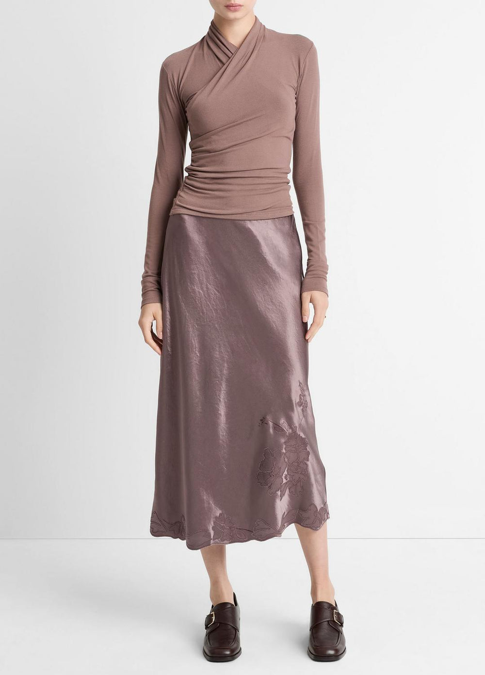 VINCE | Fixed Wrap Long-Sleeve Top in Long Sleeve - SMOKY BERRY