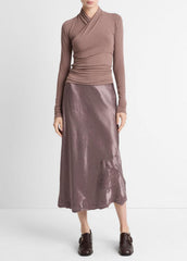 VINCE | Fixed Wrap Long-Sleeve Top in Long Sleeve - SMOKY BERRY