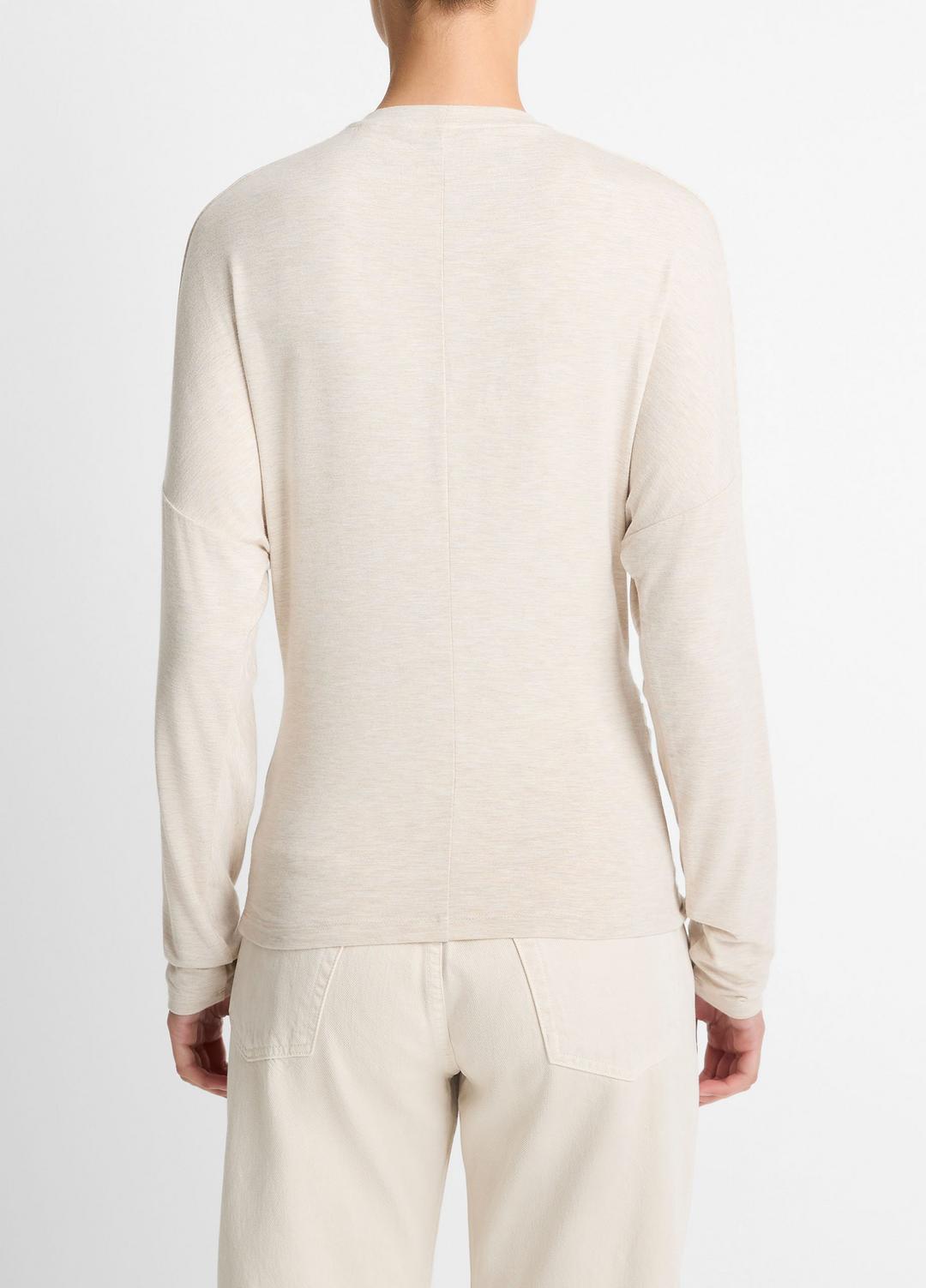 VINCE | Fixed-Drape Long-Sleeve T-Shirt in Long Sleeve - HEATHER CREAM OAT