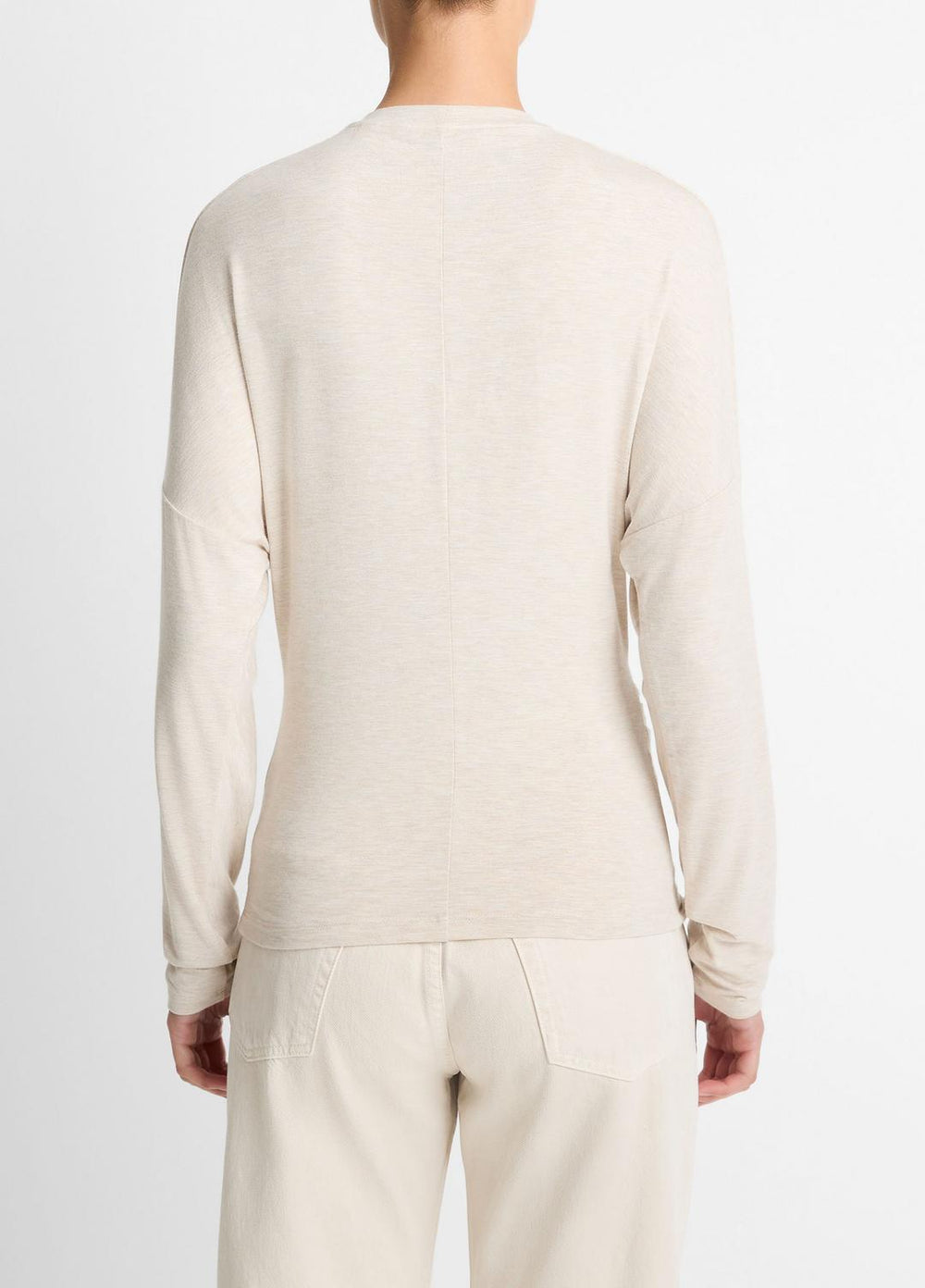 VINCE | Fixed-Drape Long-Sleeve T-Shirt in Long Sleeve - HEATHER CREAM OAT