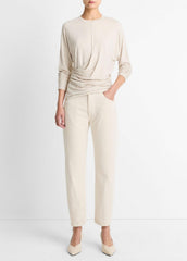 VINCE | Fixed-Drape Long-Sleeve T-Shirt in Long Sleeve - HEATHER CREAM OAT