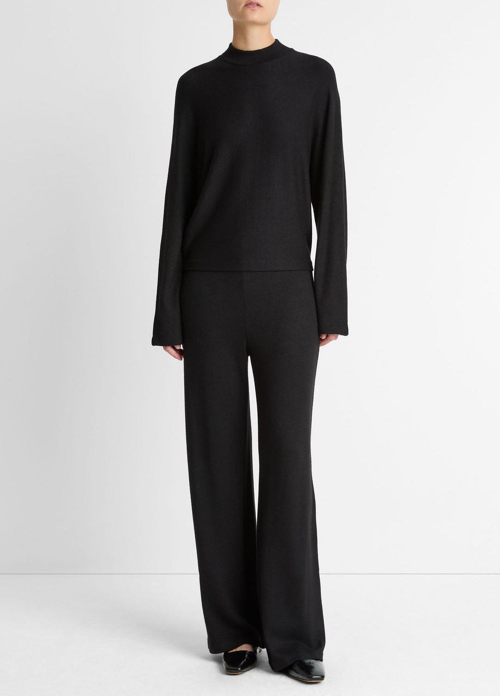 VINCE | Cozy Dolman-Sleeve Mock-Neck Top in Long Sleeve - BLACK
