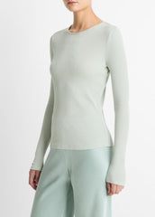 VINCE | Ribbed Pima Cotton Long-Sleeve T-Shirt in Long Sleeve - LIGHT ALOE STONE