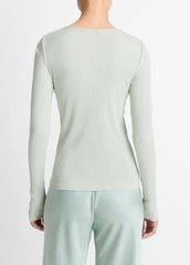 VINCE | Ribbed Pima Cotton Long-Sleeve T-Shirt in Long Sleeve - LIGHT ALOE STONE