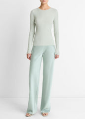 VINCE | Ribbed Pima Cotton Long-Sleeve T-Shirt in Long Sleeve - LIGHT ALOE STONE