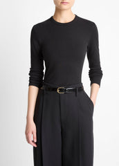VINCE | Essential Pima Cotton-Blend Long-Sleeve T-Shirt in Long Sleeve - BLACK