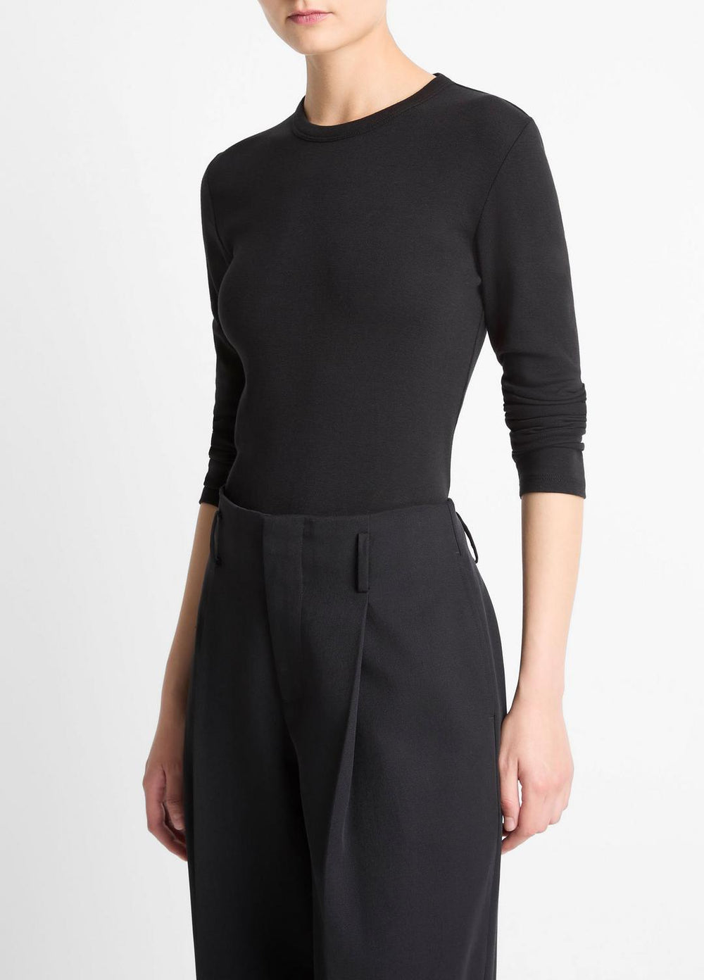 VINCE | Essential Pima Cotton-Blend Long-Sleeve T-Shirt in Long Sleeve - BLACK