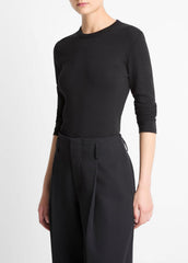 VINCE | Essential Pima Cotton-Blend Long-Sleeve T-Shirt in Long Sleeve - BLACK