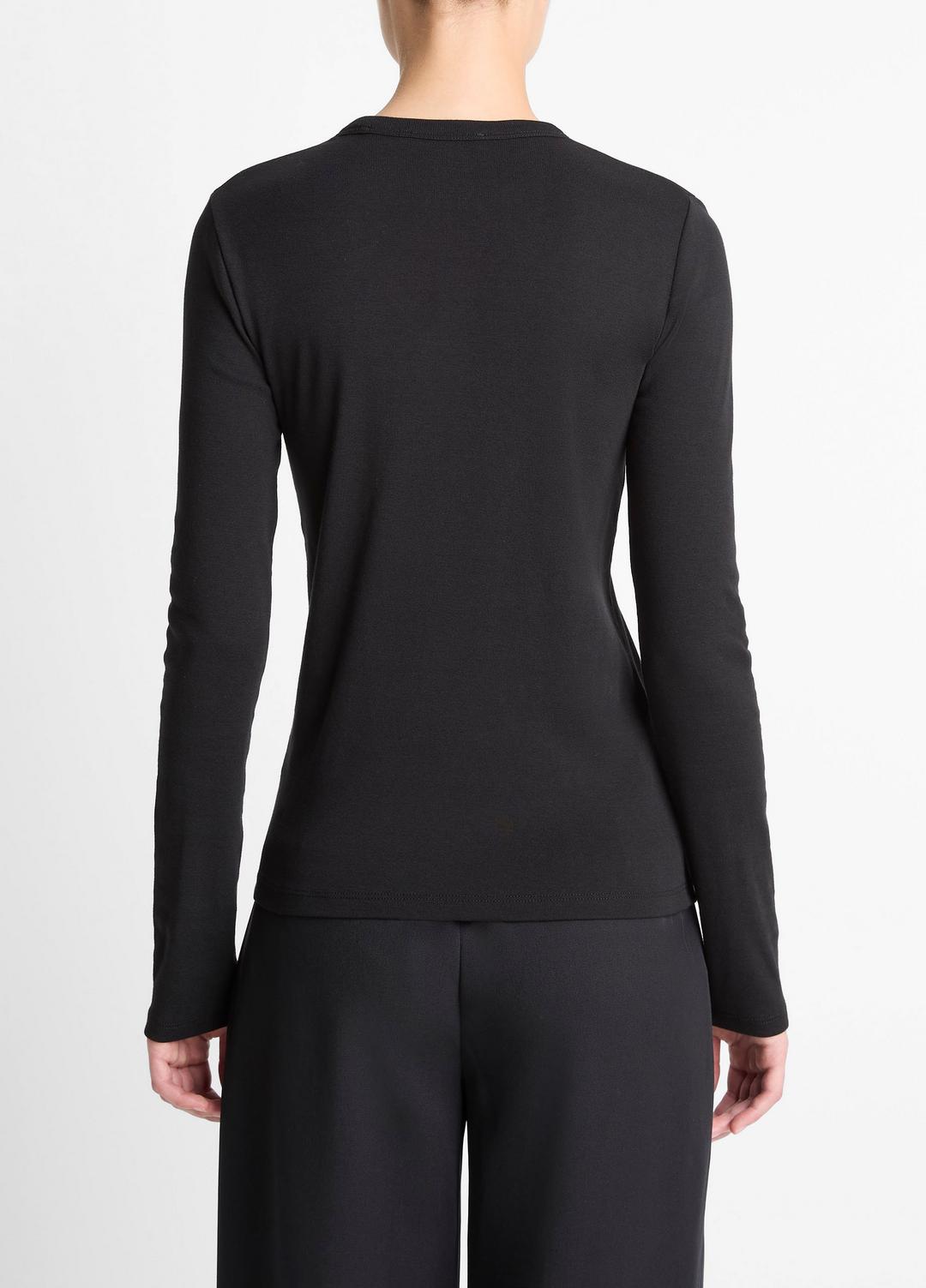 VINCE | Essential Pima Cotton-Blend Long-Sleeve T-Shirt in Long Sleeve - BLACK