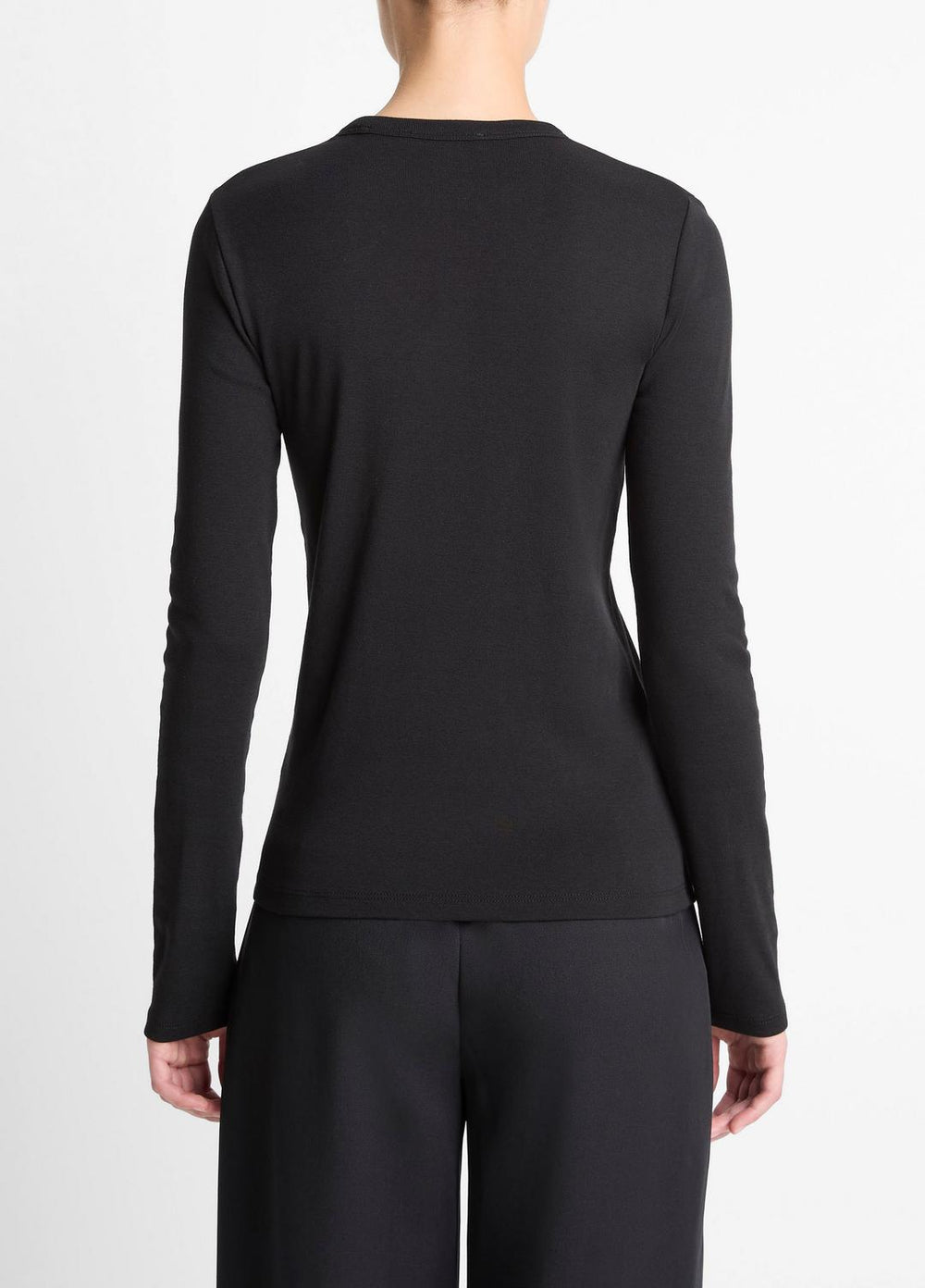 VINCE | Essential Pima Cotton-Blend Long-Sleeve T-Shirt in Long Sleeve - BLACK