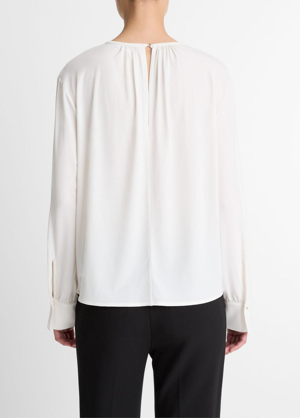 VINCE | Matte Jersey Gathered Blouse in Long Sleeve - OFF WHITE