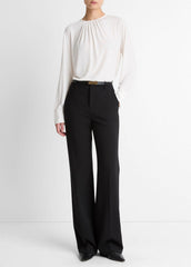 VINCE | Matte Jersey Gathered Blouse in Long Sleeve - OFF WHITE