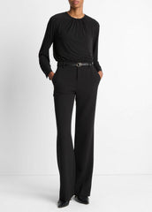 VINCE | Matte Jersey Gathered Blouse in Long Sleeve - BLACK