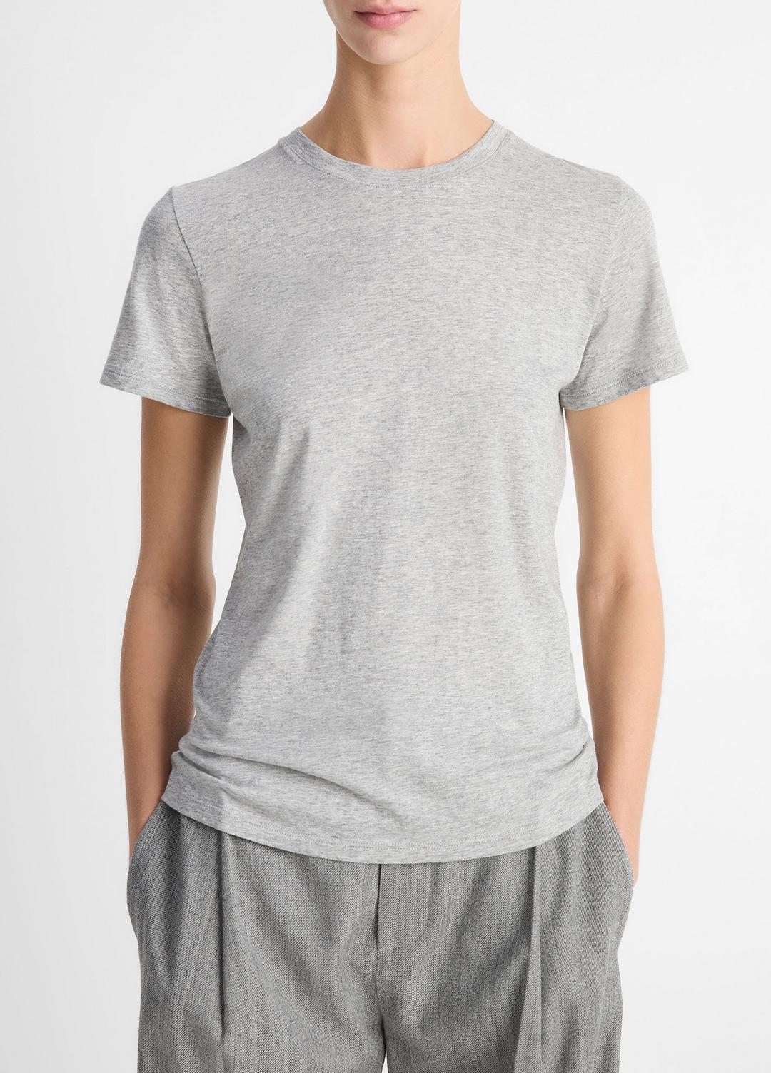VINCE | Essential Pima Cotton Crew Neck T-Shirt in Short Sleeve - HEATHER GREY