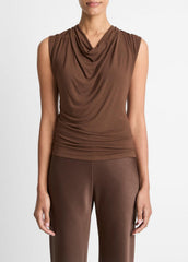 VINCE | Jersey Draped Cowl-Neck Top in Tank Tops - ESPRESSO