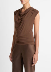 VINCE | Jersey Draped Cowl-Neck Top in Tank Tops - ESPRESSO
