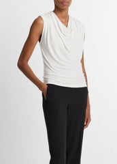 VINCE | Jersey Draped Cowl-Neck Top in Tank Tops - GESSO