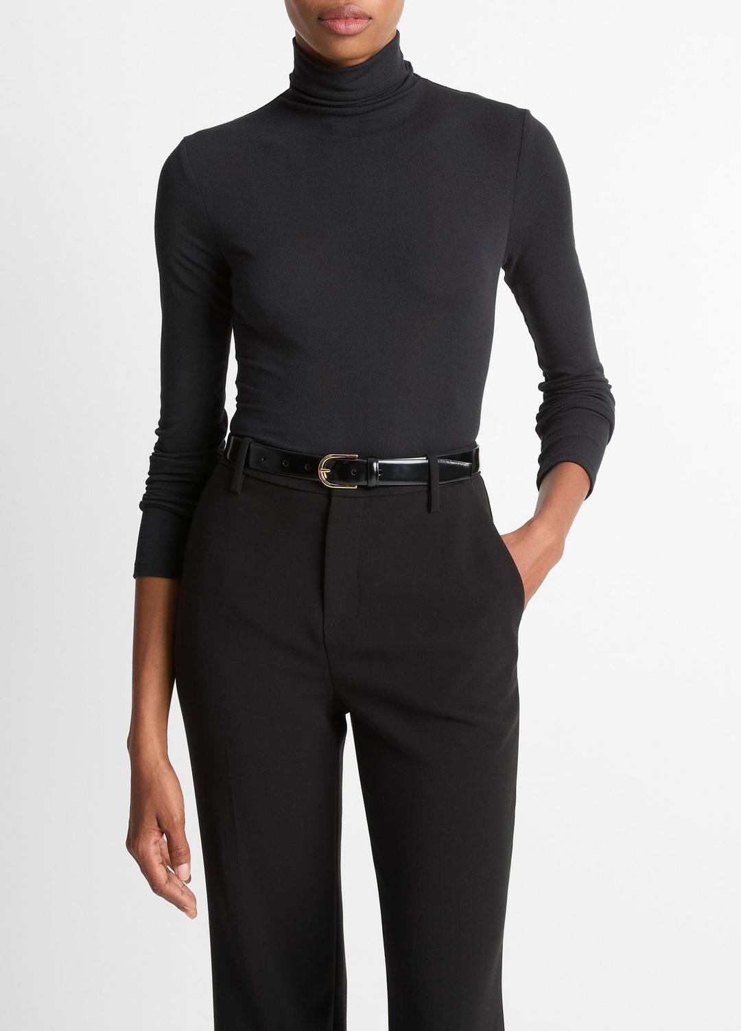 VINCE | Essential Long-Sleeve Turtleneck Top in Long Sleeve - BLACK