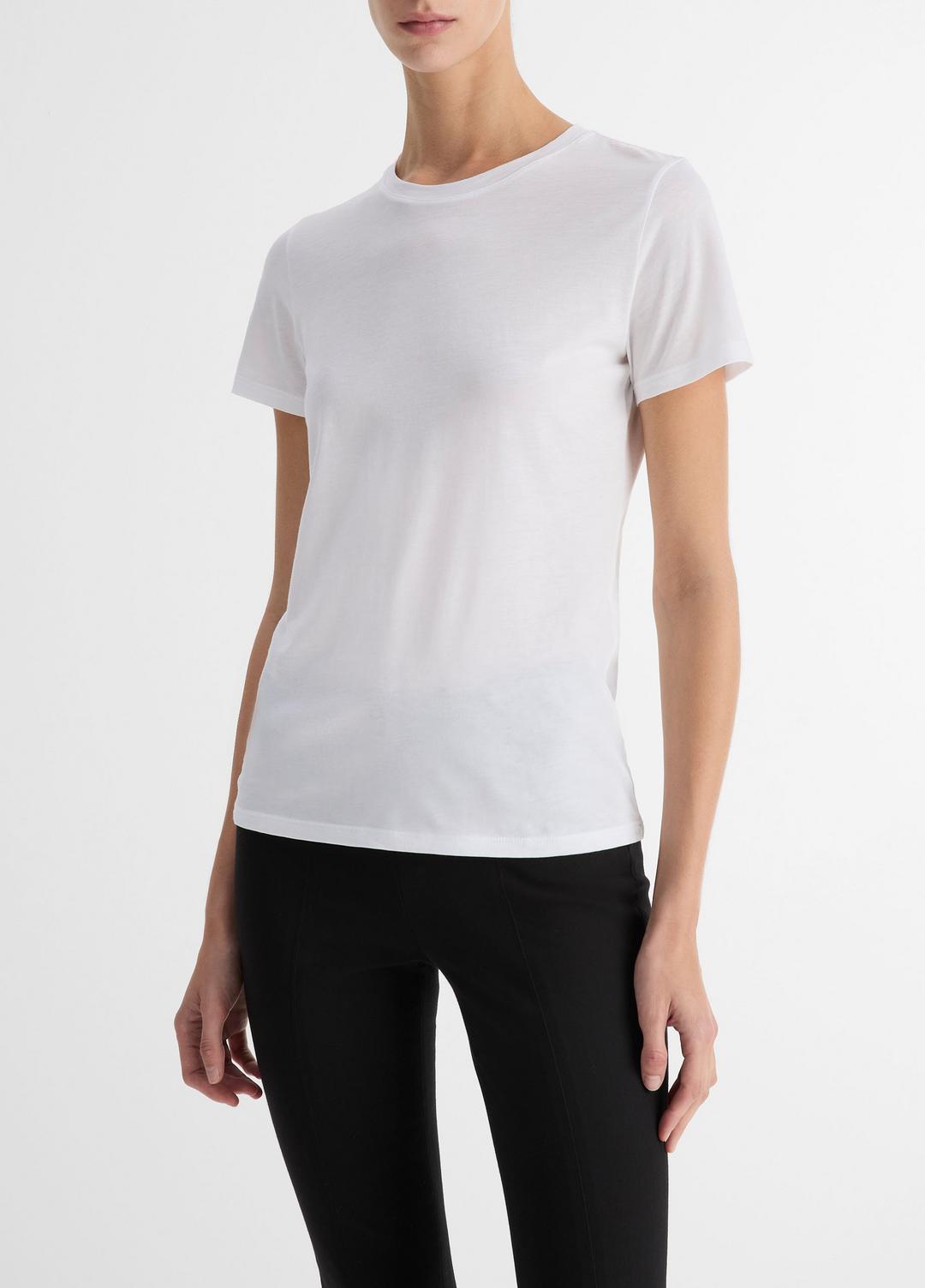 VINCE | Essential Pima Cotton Crew Neck T-Shirt in Short Sleeve - OPTIC WHITE